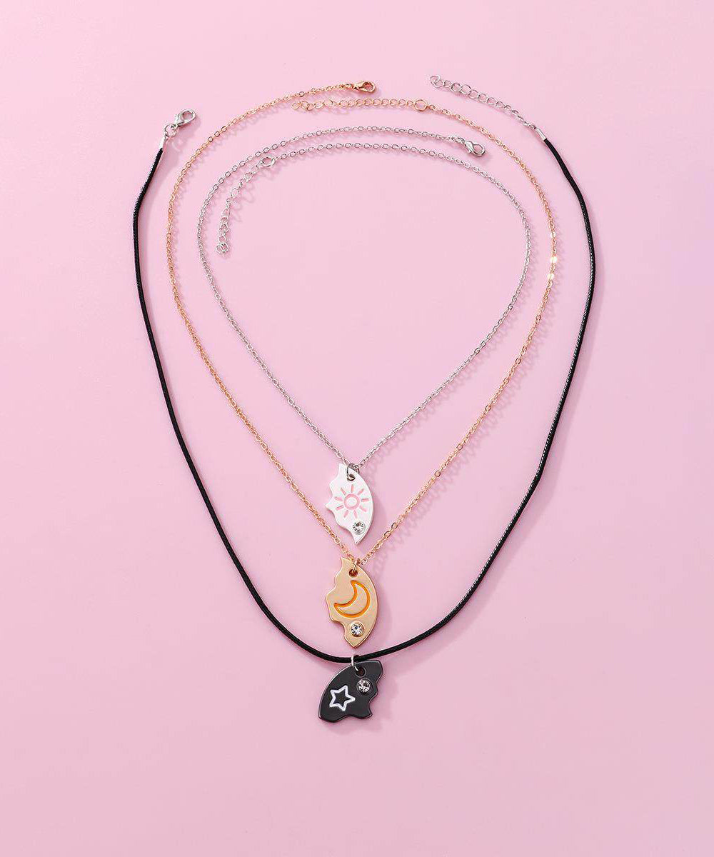 Novelty Alloy Star Moon Sun Three-Piece Set Pendant Necklace