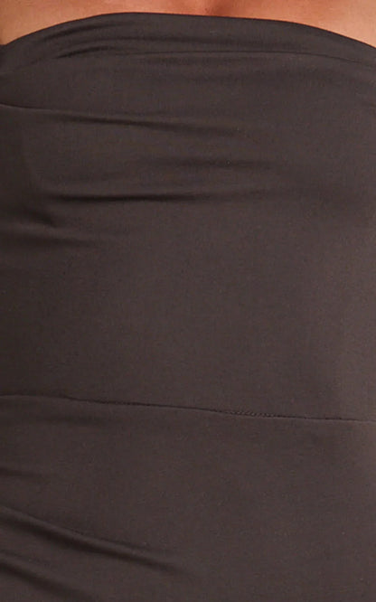 Tiffy Midi Dress - Square Neck Ruched Bodycon Dress in Chocolate