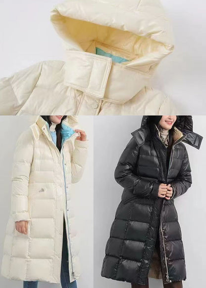 Women Black Hooded Warm Duck Down Down Coat Winter