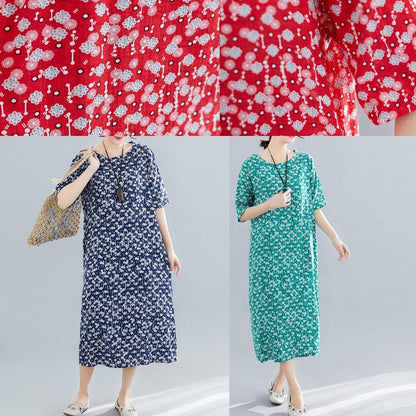 Bohemian o neck pockets linen cotton clothes Tutorials red print Dresses summer