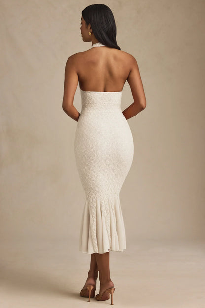 Halterneck Corset Lace Midaxi Dress In Ivory