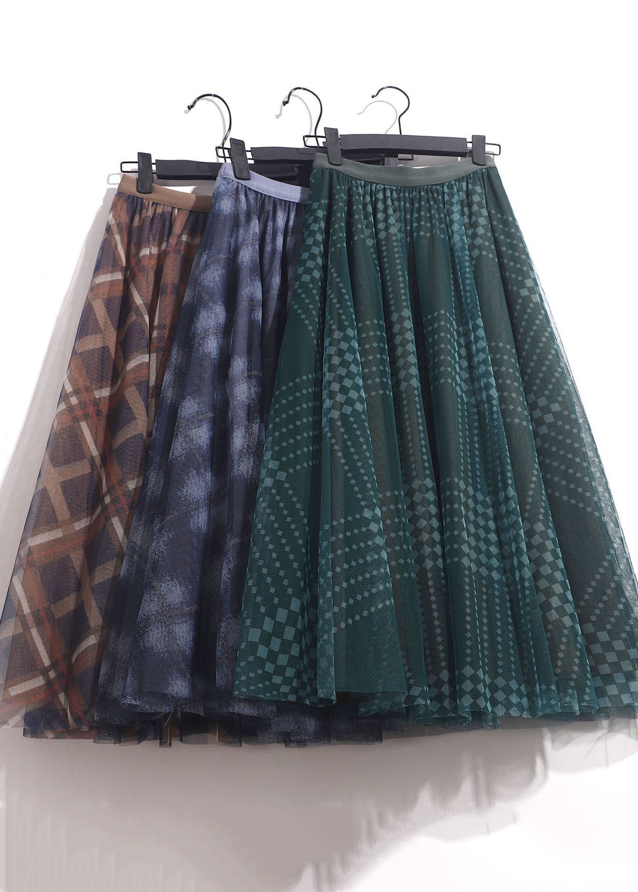 Coffee Plaid Tulle A Line Skirt High Waist Spring