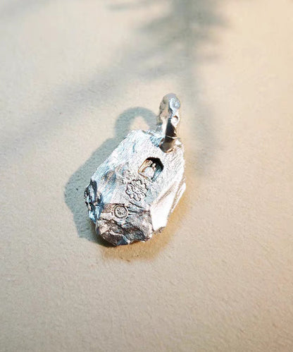 Retro Colorblock Asymmetric Emerge From The Stone Silver Pendant