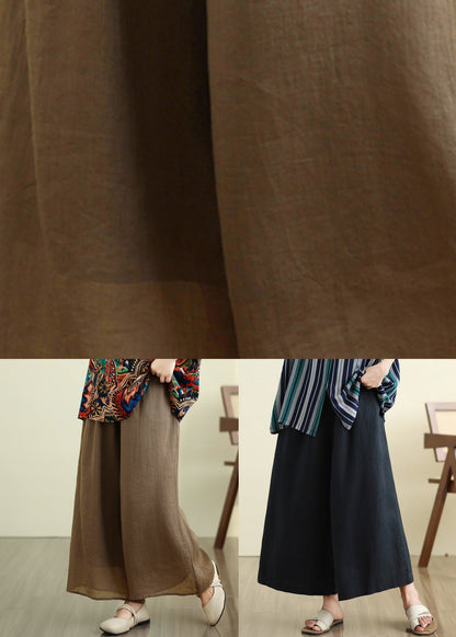 Handmade Camel Patchwork Double Layer Silk Linen Crop Wide Leg Pants