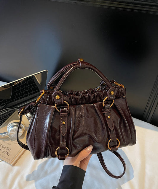 2025 New Pleated Coffee Versatile Faux Leather Tote Bag