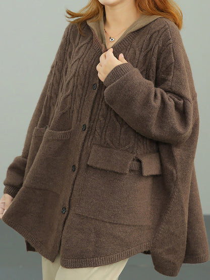 Plus Size - Knitted Irregular Hem Breasted Cardigans Sweater