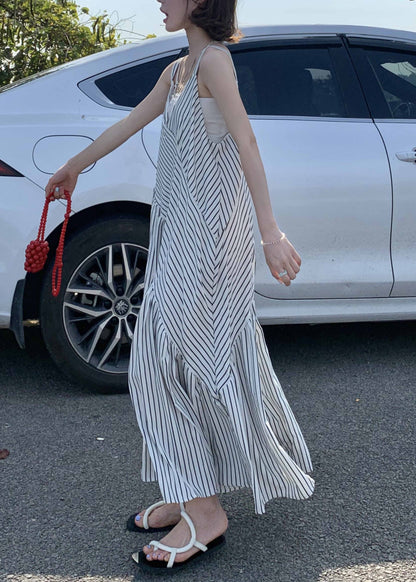 Original Design White V Neck Striped Cotton Jumpsuit Pants Sleeveless