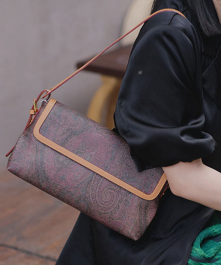 Elegant Chocolate Jacquard Durable Leather Shoulder Bags