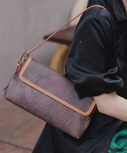 Elegant Chocolate Jacquard Durable Leather Shoulder Bags