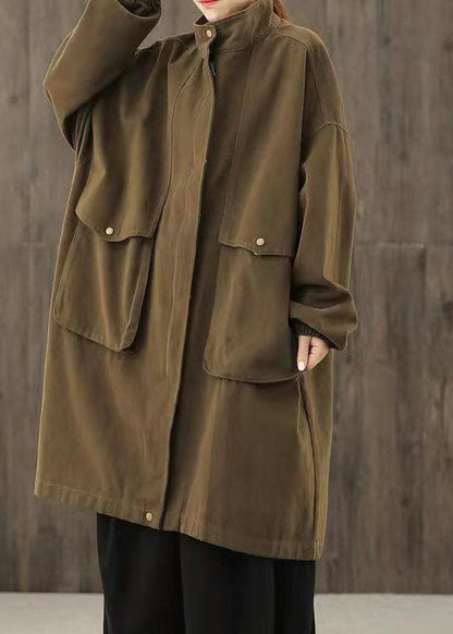 Handmade Coffee Casual zippered Pockets Patchwork Fall trench coats