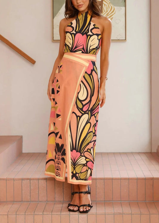 Boho Cold Shoulder Top And Maxi Skirts Two Piece Set Sleeveless