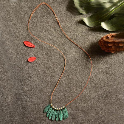 Ethnic Green Feather Tassel Pendant Necklace