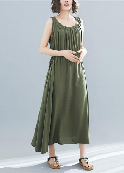 Elegant o neck sleeveless cotton Tunics Wardrobes army green Dress summer