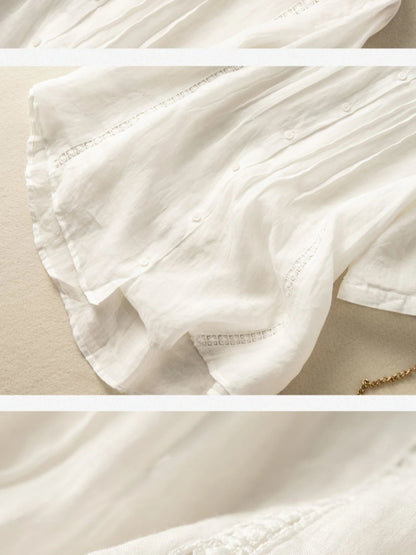 Pure Color Round Neck Short Sleeve Casual Linen Top