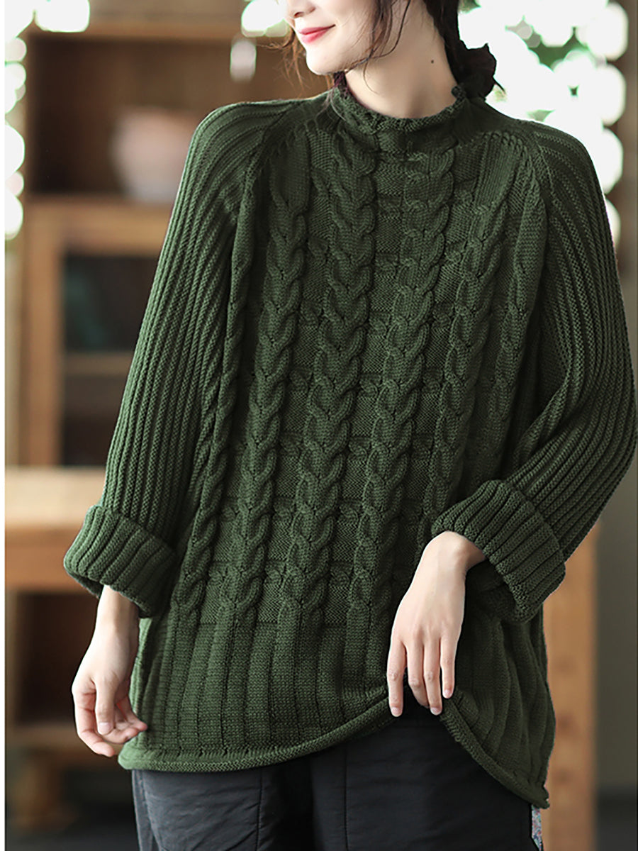 Women Turtleneck Knitted Solid Color Long Sleeve Sweater