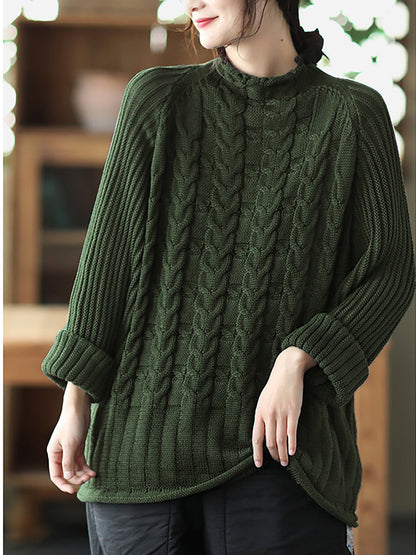 Women Turtleneck Knitted Solid Color Long Sleeve Sweater