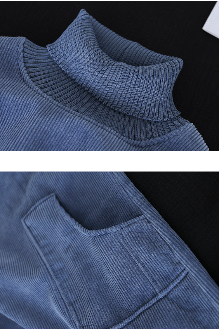 Corduroy Solid Color Plus Velvet Thick Loose Turtleneck Top