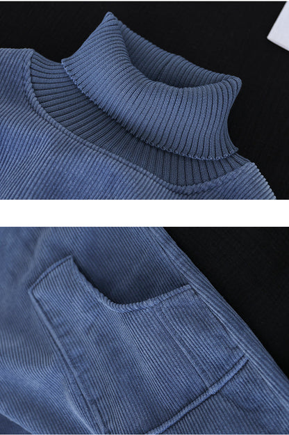 Corduroy Solid Color Plus Velvet Thick Loose Turtleneck Top