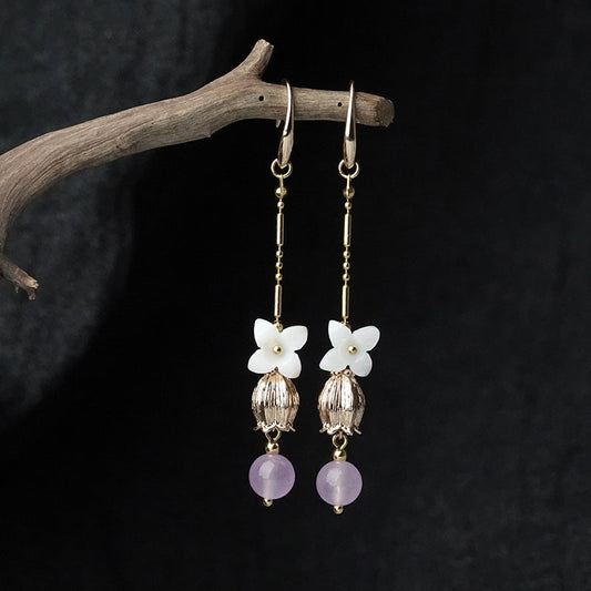 Long Fringed Shell Flower Earrings