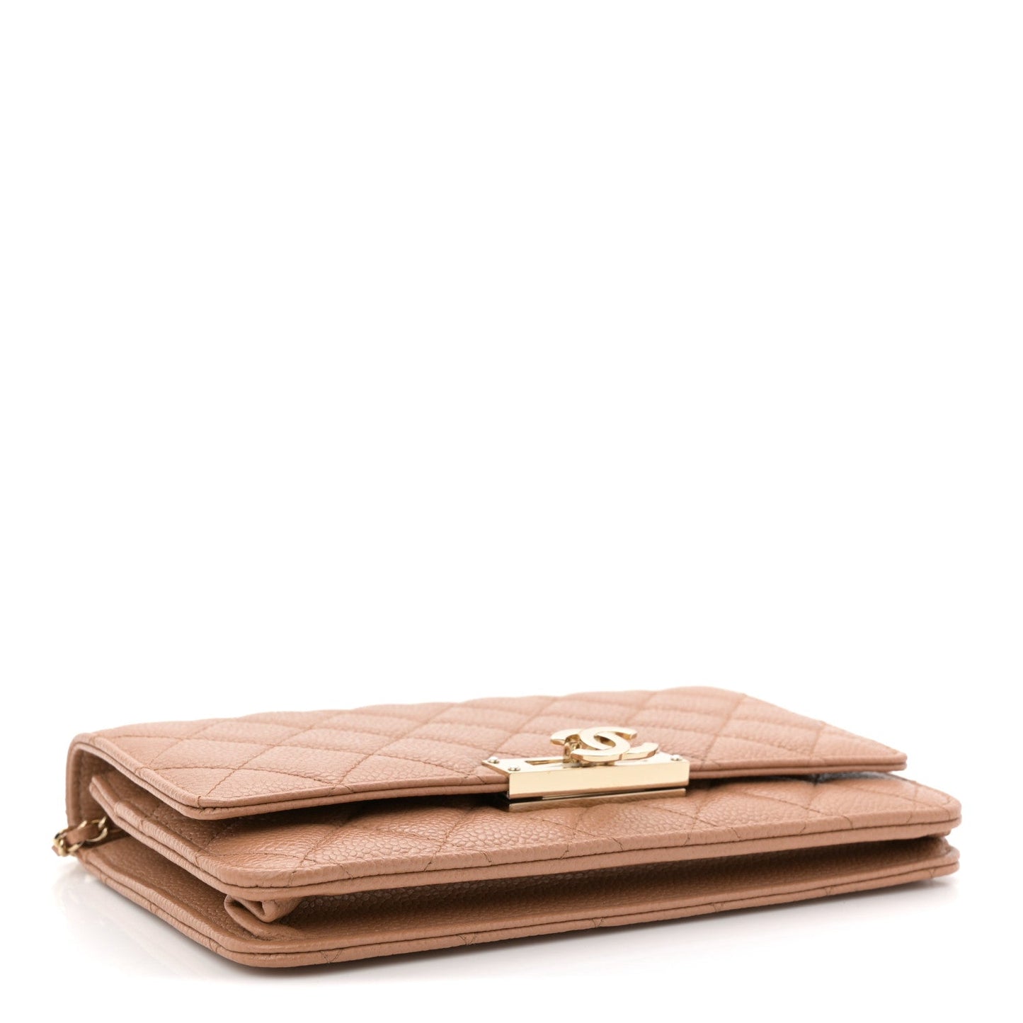 Caviar Quilted Golden Class Wallet On Chain WOC Beige
