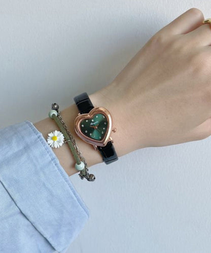Original Design Green Leather Zircon Quartz Movement Love Watches