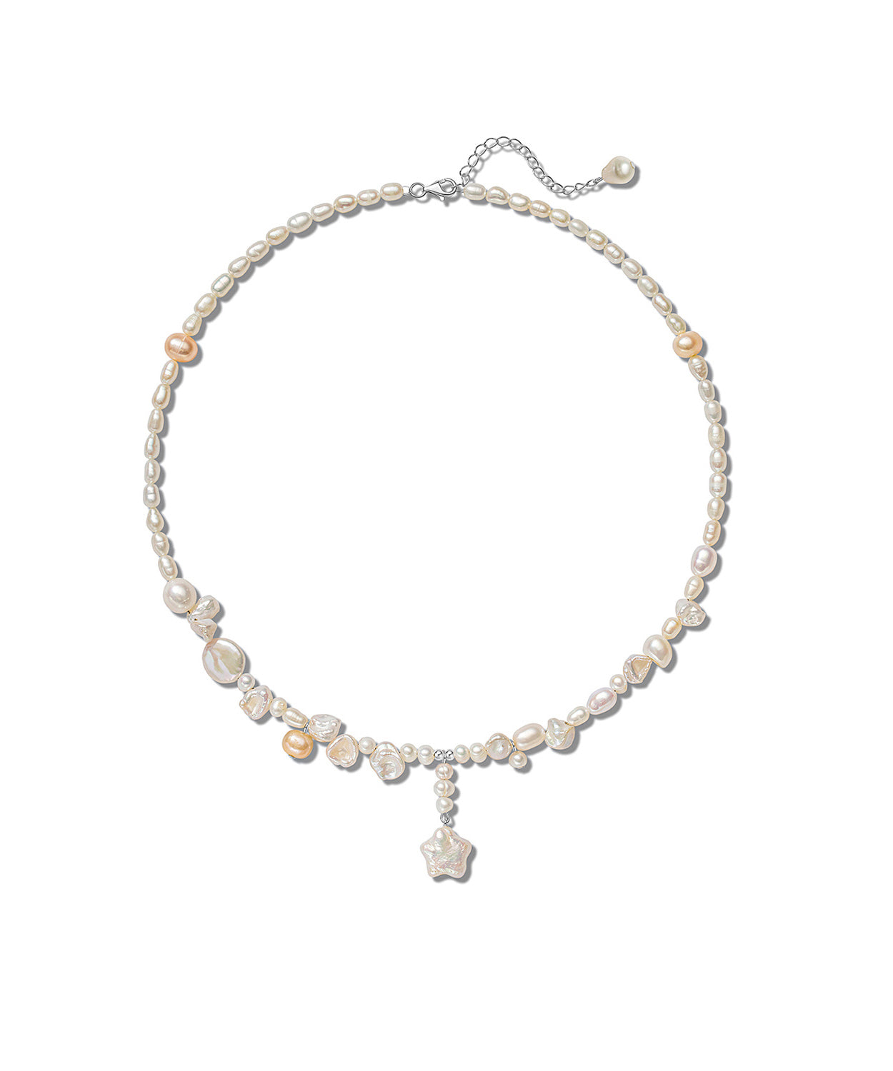 Boho White Sterling Silver Pearl Pentagram Pendant Necklace