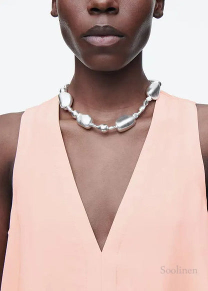 Simple Pink Oversized A Line Dress V Neck Sleeveless