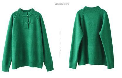 Retro Buckle Knit Loose Sweater