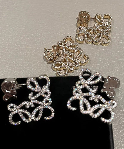 Personalized Fashion Silver Geometric Hollow Zircon Square Earrings