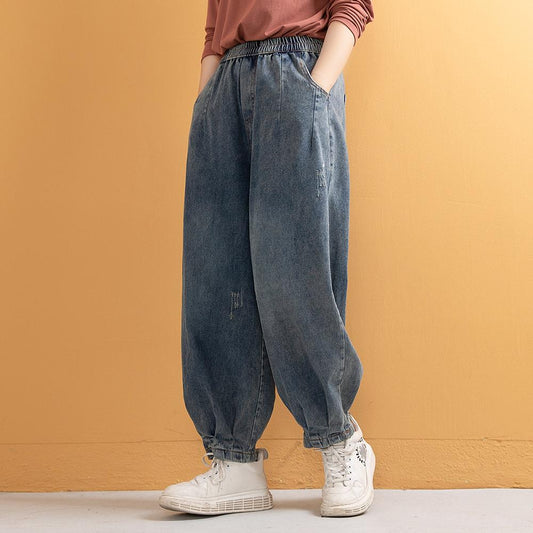 Plus Size Retro Harem Casual Cotton Denim Pants