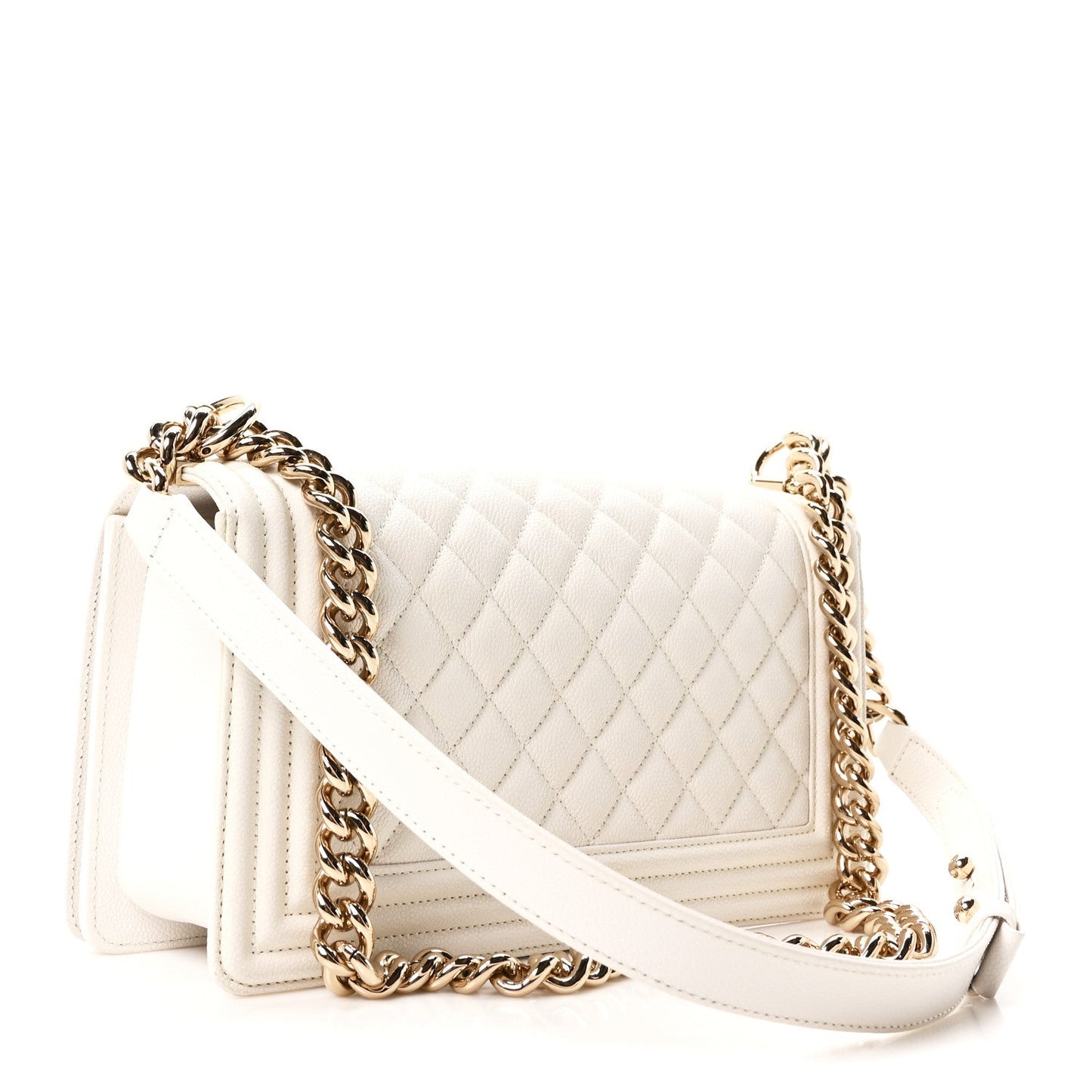 Caviar Quilted Medium Boy Flap White
