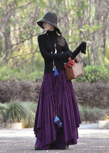 Bohemian Blue Wrinkled Asymmetrical Lace Up Corduroy Skirt Spring