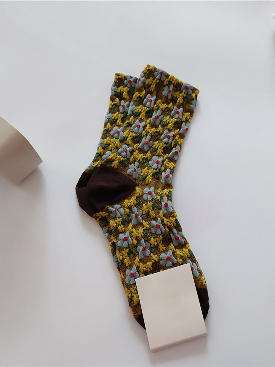 5 Pairs Vintgae Cotton Floral Women Socks