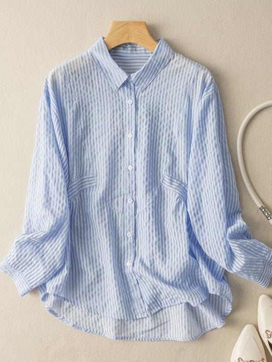 Classic Stripe Long Sleeves Casual Shirt In Solid Color