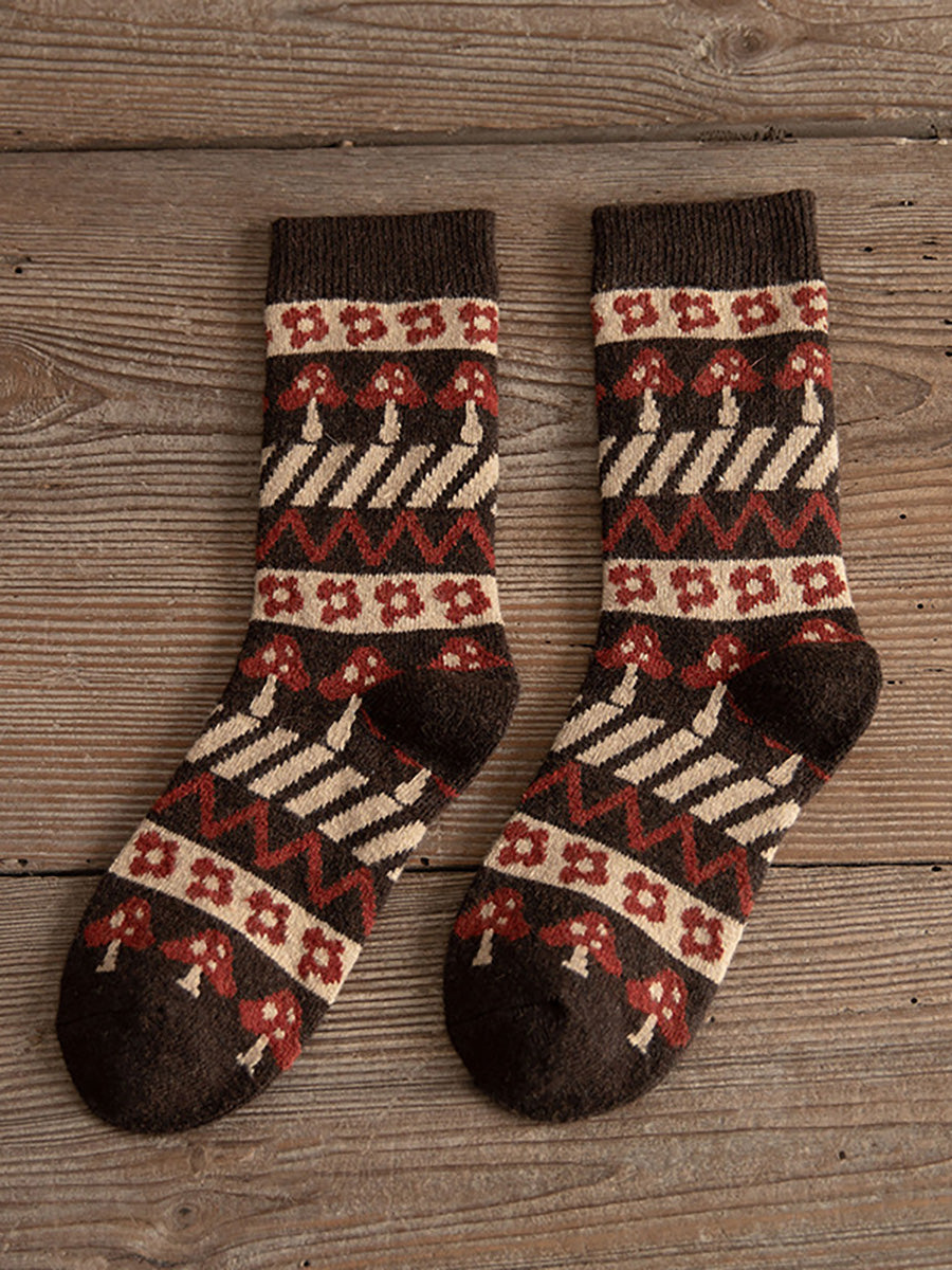 6 Pairs Women Winter Warm Mid Tube Thickened Wool Socks