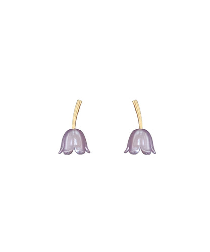 French Gold Copper Alloy Lily Of The Valley Stud Earrings