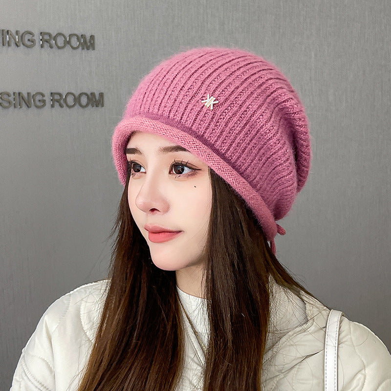 Women Winter Knitted Drawstring Hemming Warm Hat