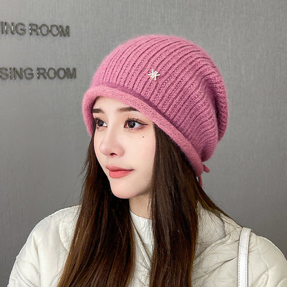 Women Winter Knitted Drawstring Hemming Warm Hat