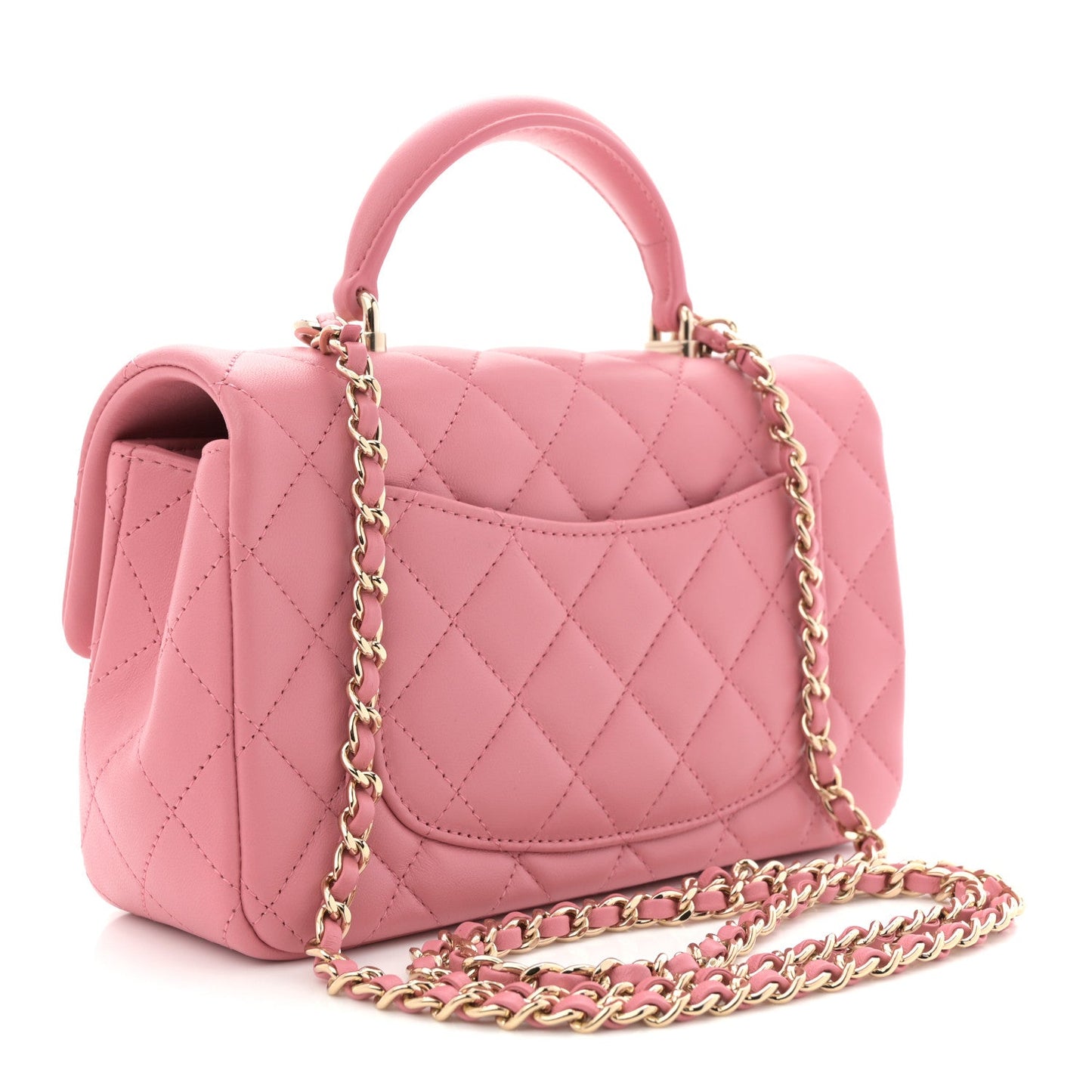 Lambskin Quilted Mini Top Handle Rectangular Flap Pink