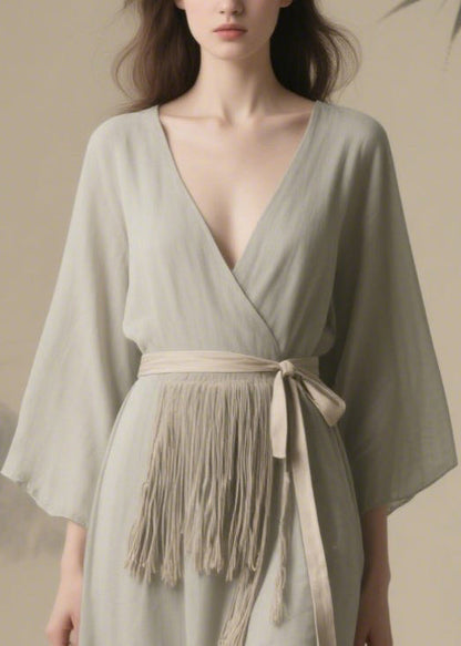 Vintage Grey Tasseled Chiffon Tunic Dresses Summer
