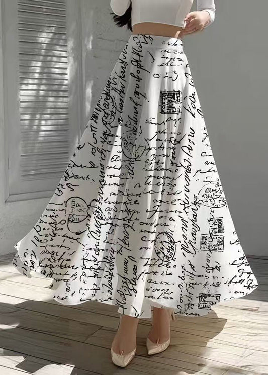 Style White Print Exra Large Hem Chiffon Skirt Summer