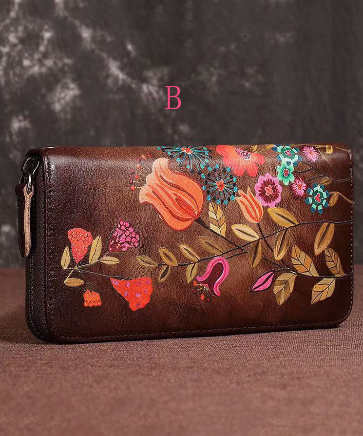 Retro Embossed Durable Calf Leather Zipper Wallet Purse