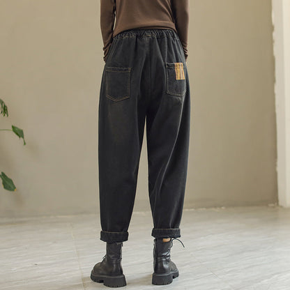 Women Winter Fur Patchwork Casual Jeans