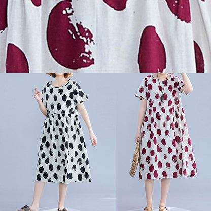 Beautiful black dotted Cotton tunic pattern o neck short sleeve shift Dresses
