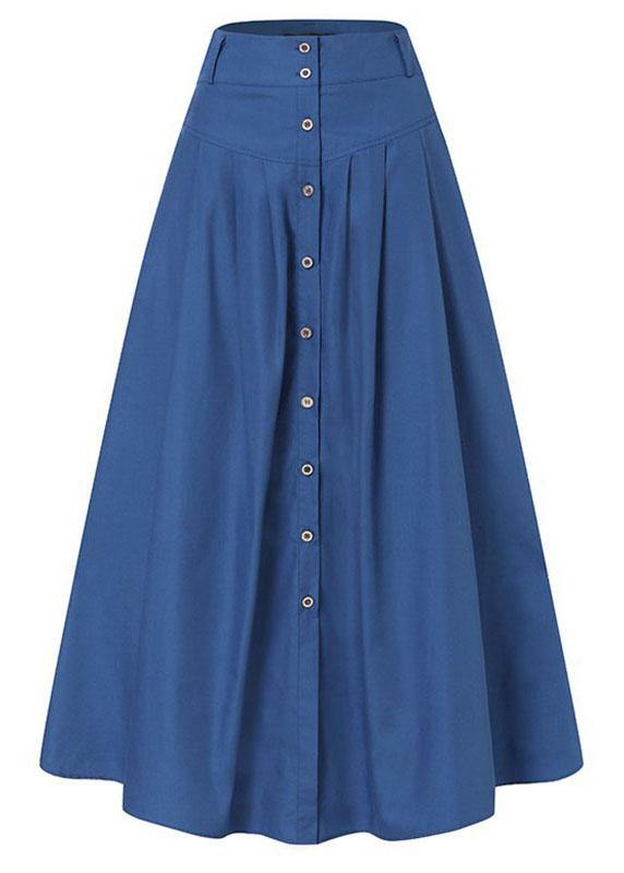 Women Solid Color Print1 Bottom Front Loose Casual Long Skirt With Pocket