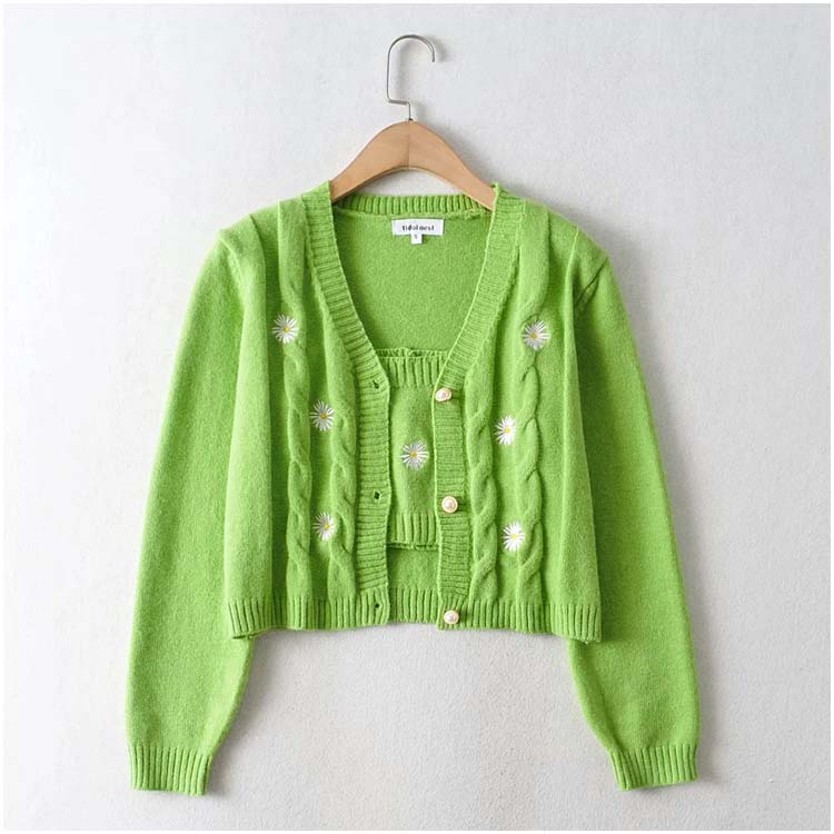 Vintage flower embroidery short loose cardigan top coat  7212