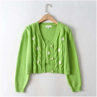 Vintage flower embroidery short loose cardigan top coat  7212
