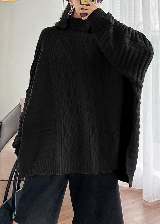 Oversized blue Sweater Blouse high neck thick casual knit sweat tops