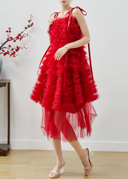 Chic Red Ruffled Tulle Mini Dresses Summer