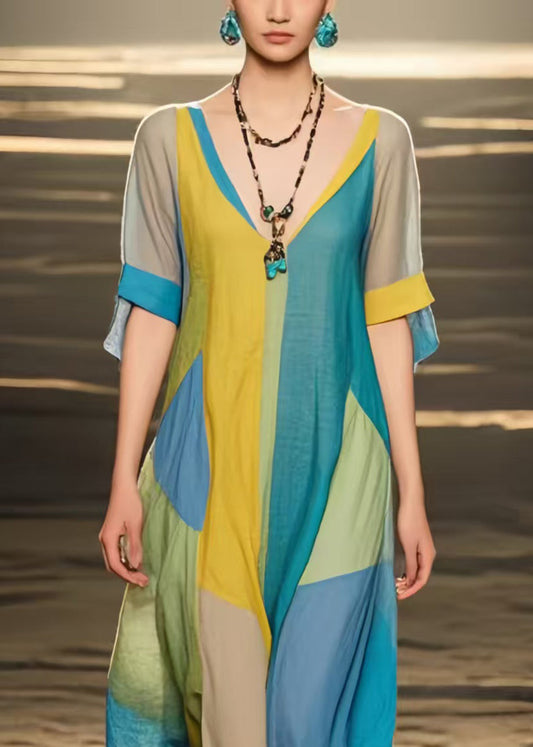 Bohemian Multicolour Applique Asymmetrical Design Cotton Sundress Summer